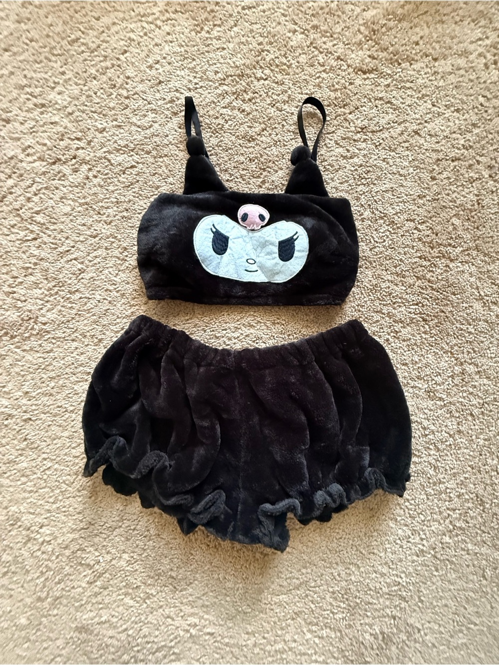 Kids Black Plush Character Costume Set - Two-Piece Top and Bloomers